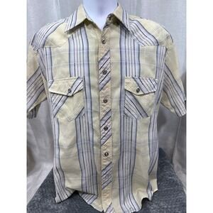 Liquid Mens Short Sleeve diamond Snap Striped Seersucker Shirt yellow Blue L